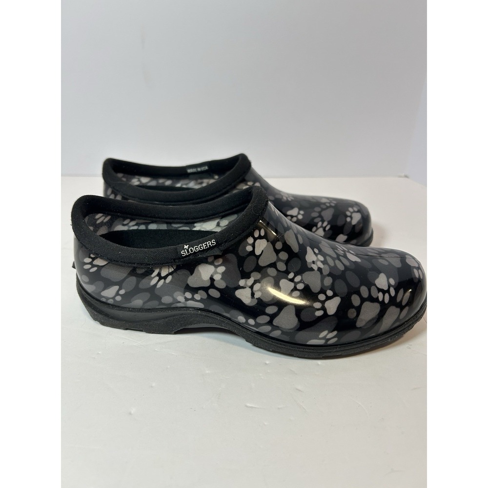 Sloggers Waterproof Paw Print Black/Wht Garden Shoe w/ Comfort Insole Size 7